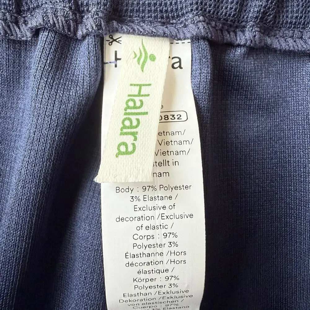 Halara Blue Pull On High Rise Pleated Wide Leg Stretch Knit Trouser Pants Sz LP - Picture 14 of 15